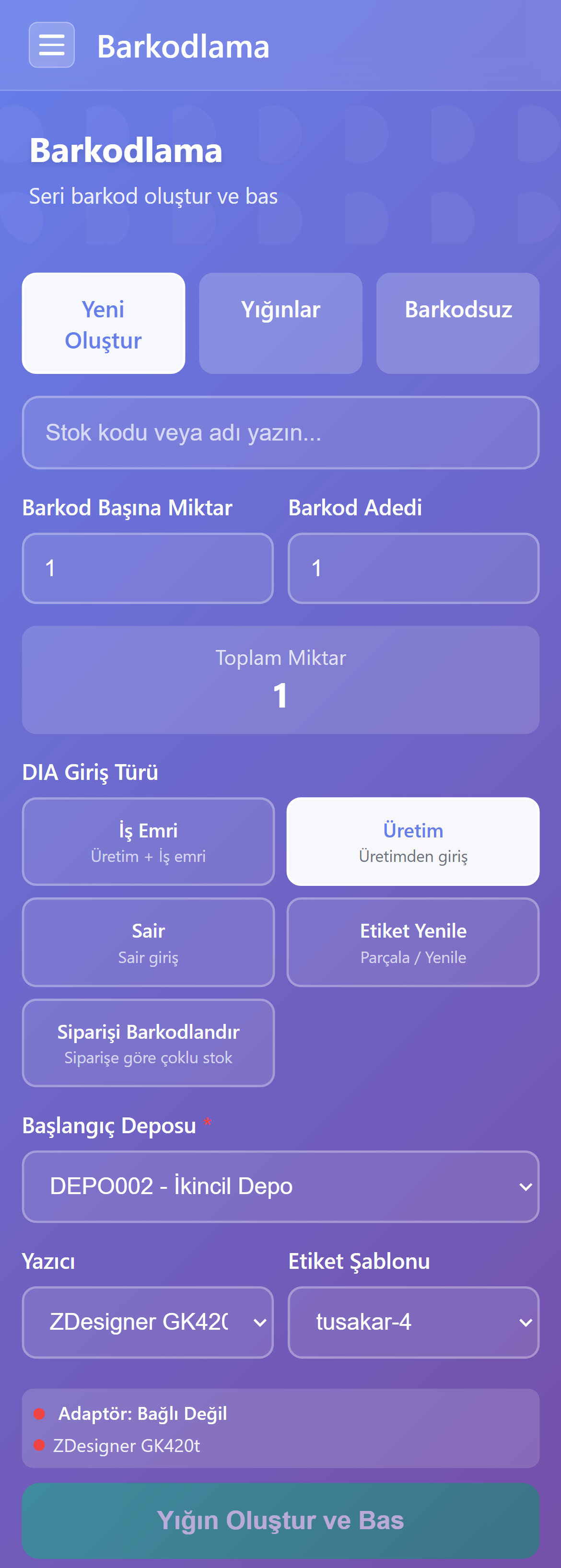 Mobil barkodlama ekranı ekran görüntüsü