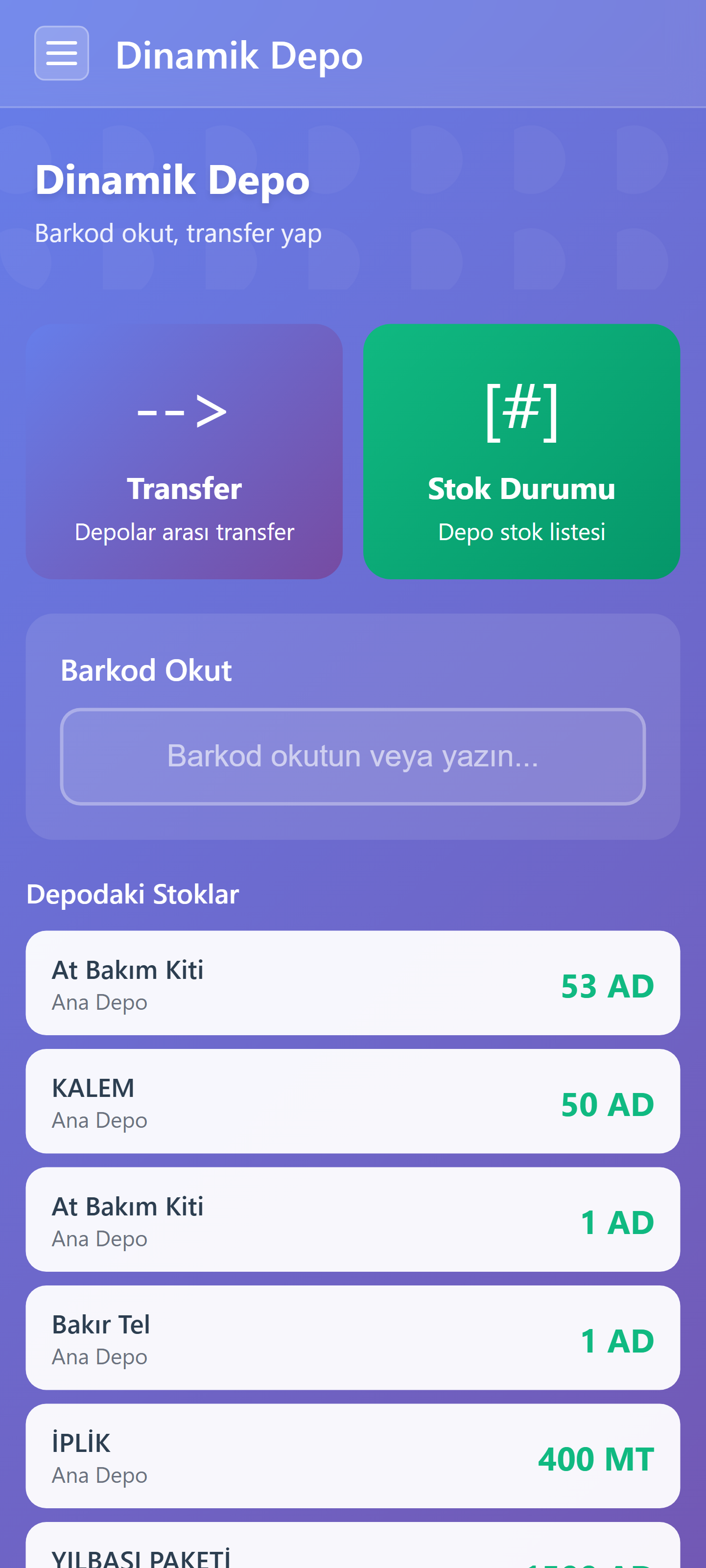 Dinamik depo ekranı ekran görüntüsü