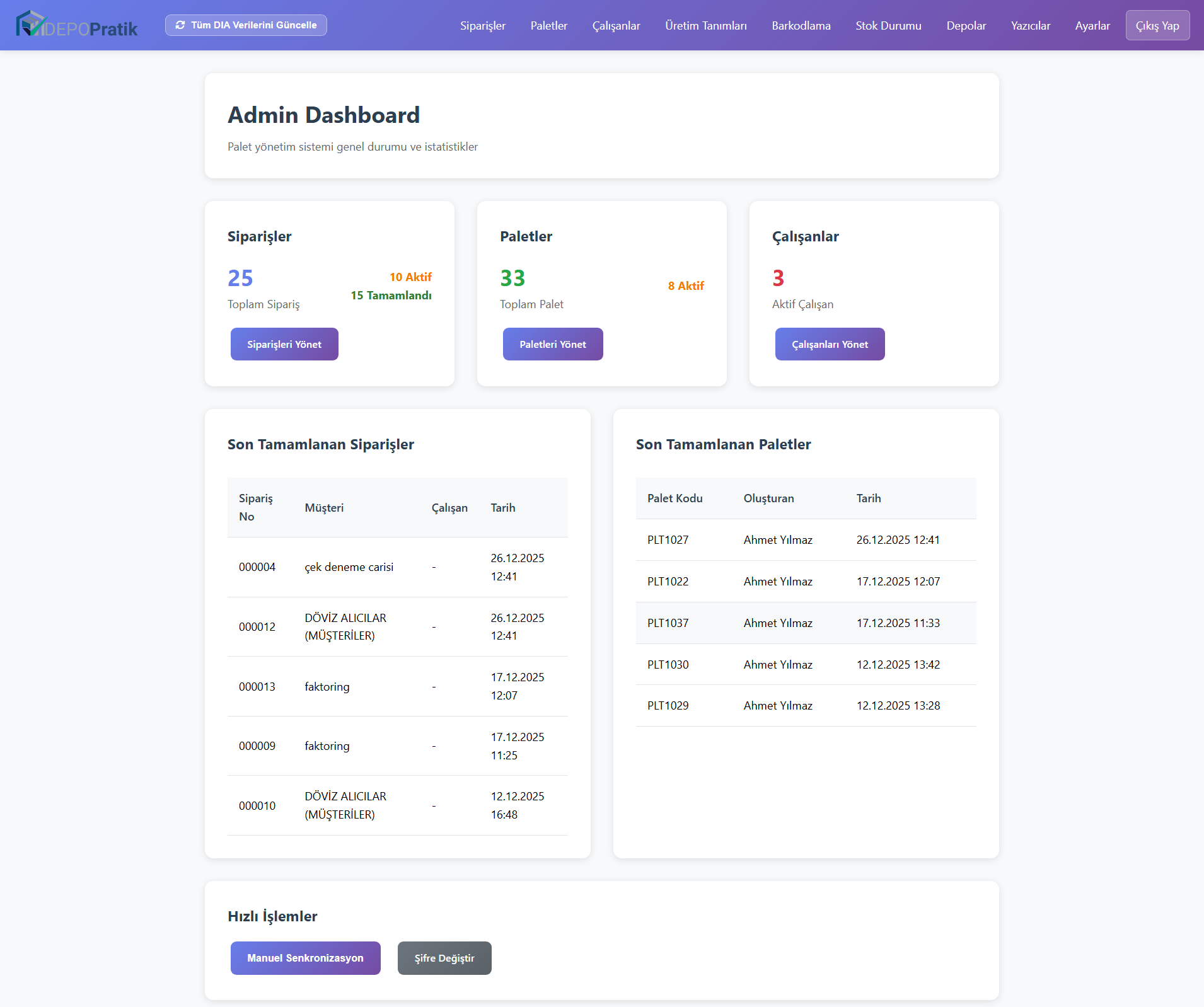 Dashboard ekran görüntüsü