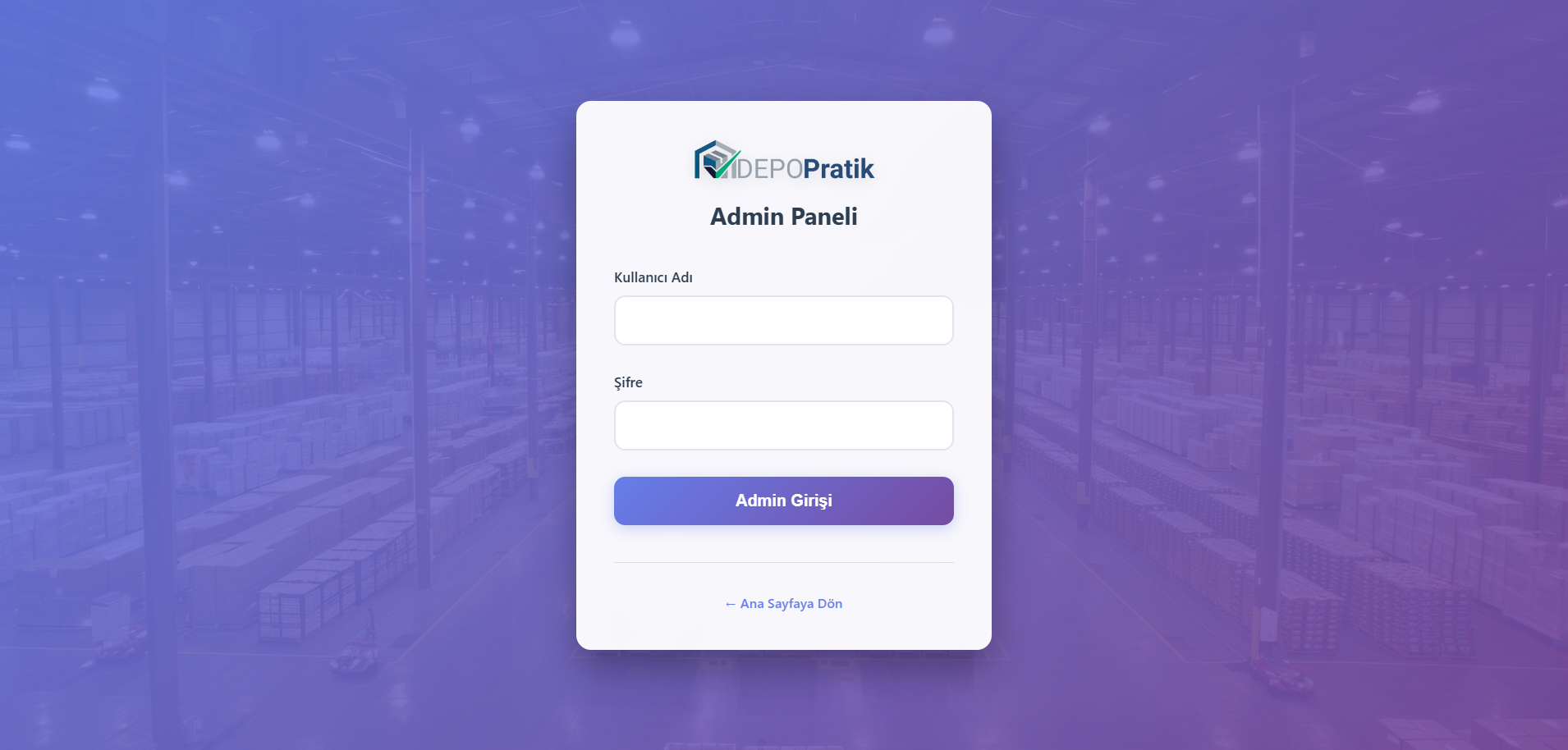 Yönetim paneli giriş ekranı ekran görüntüsü