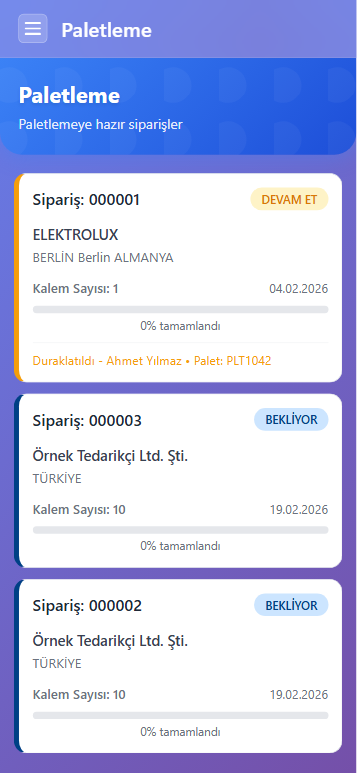 Paletleme listesi ekran görüntüsü